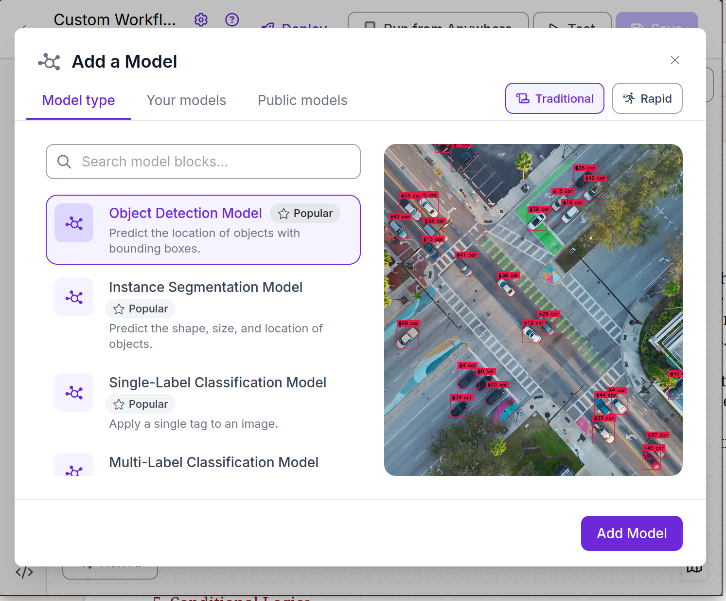 A screenshot of the Roboflow model add page.