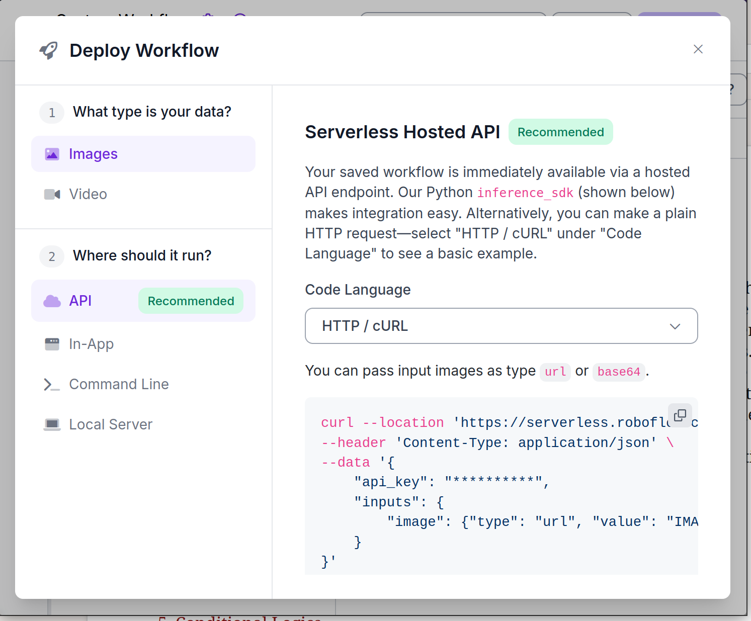 A screenshot of the Roboflow deployment page..